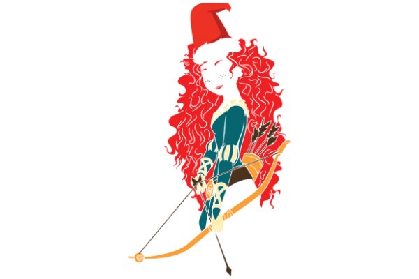 A Merry Christmas: A Stylized Illustration of a Character with Red Hair, a Bow and Arrow, and a Santa Hat