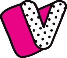 Vintage-Inspired Logo Design: A Playful Pink and White Letter 'V' with a Dot Pattern