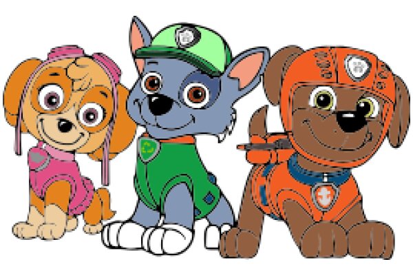 Three Adorable Cartoon Animals: A Dog, A Cat, and a Bear, All Smiling and Ready for Adventure!