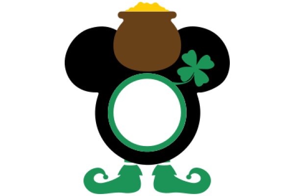 A Festive St. Patrick's Day Logo: A Cute Mickey Mouse Character with a Shamrock and a Pot of Gold