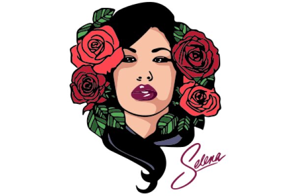 Stylized Portrait of a Woman with Red Roses and a Signature
