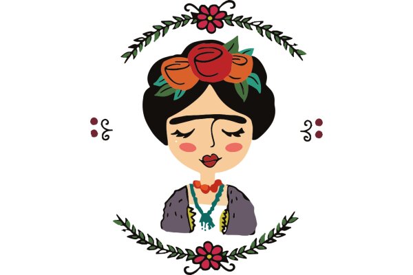 A Whimsical Portrait of a Woman with a Flower Crown and a Serene Expression