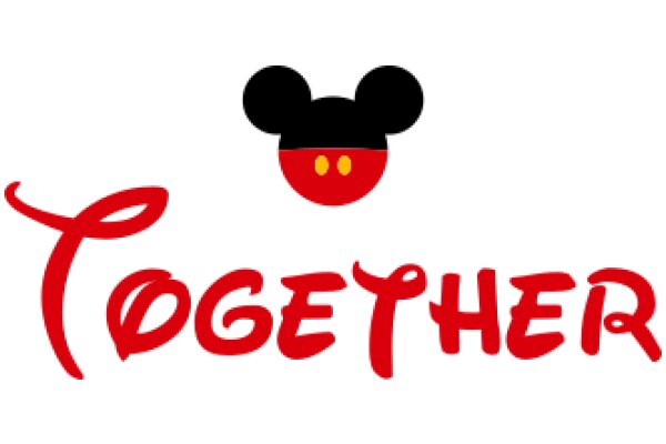 A Playful Logo for a Brand Called 'Together' Featuring a Disney-Inspired Character and a Red Curly Script