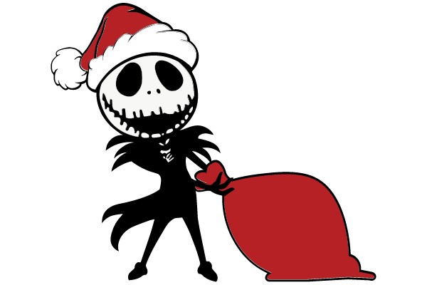 Skeleton with Santa Hat and Red Sack