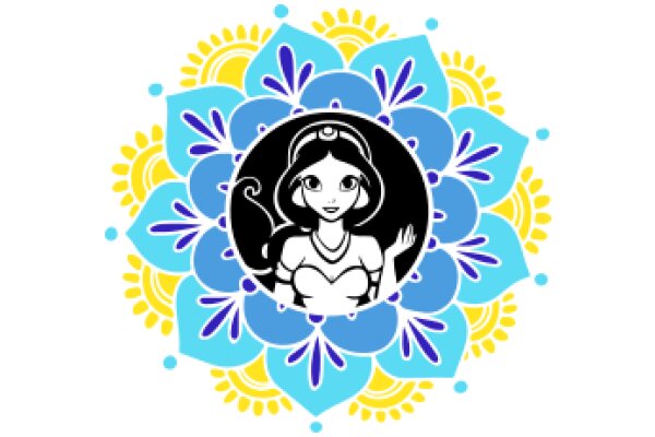 Stylized Floral Pattern with a Cartoon Character at the Center