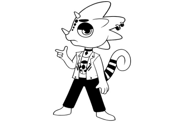 Stylish Cartoon Character: A Fashionable Fish-like Creature with a Pointy Ear and a Jacket