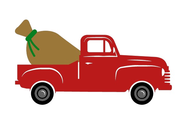 Santa's Classic Red Pickup Truck with a Bag of Gifts
