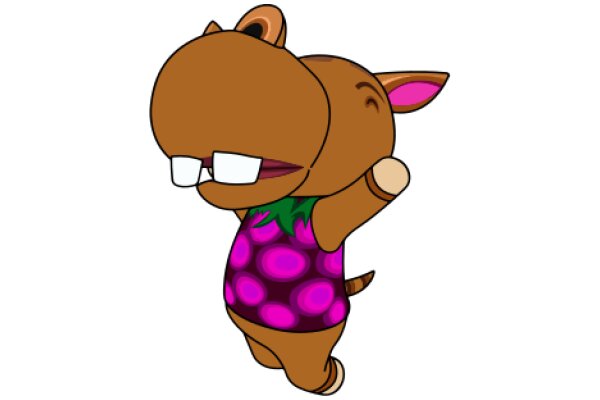 A Playful Cartoon of a Brown Donkey with a Pink Shirt and Glasses, Walking with a Smile on its Face.