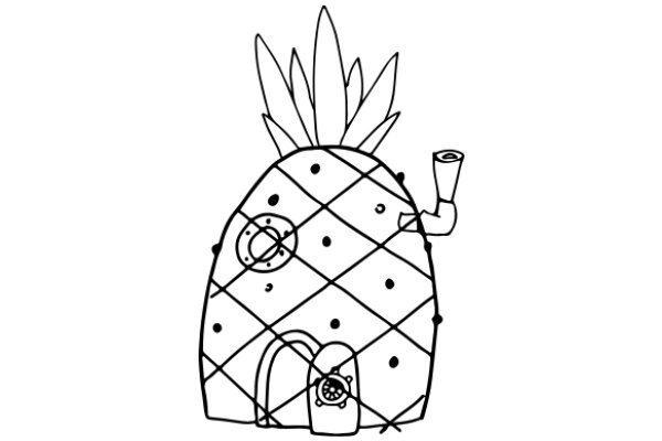 A Whimsical Illustration of a Pineapple with a Door and a Roll of Paper