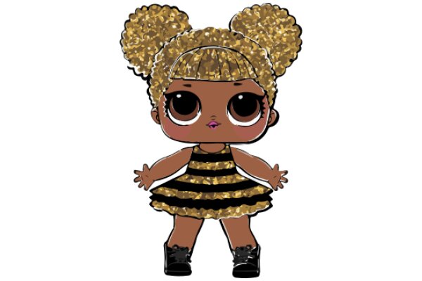 Adorable Cartoon Character: A Stylish, Blonde-Haired Girl in a Yellow and Black Dress with Big Eyes and Ears