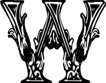 Monochrome Artwork: Stylized Letter 'W' with Intricate Designs
