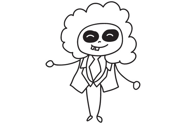 A Whimsical Cartoon Character: A Smiling, Stylized Character with a Big Smile and Big Hair, Wearing a Suit and Tie.