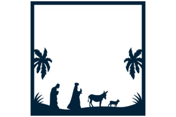 A Silhouette Scene of a Family and Their Donkey on a Journey