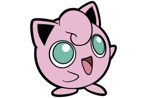 Adorable Pink Cartoon Cat with Big Blue Eyes and a Mischievous Smile
