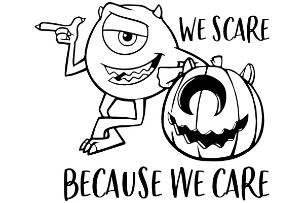 Halloween-themed Cartoon Monster and Pumpkin with Text