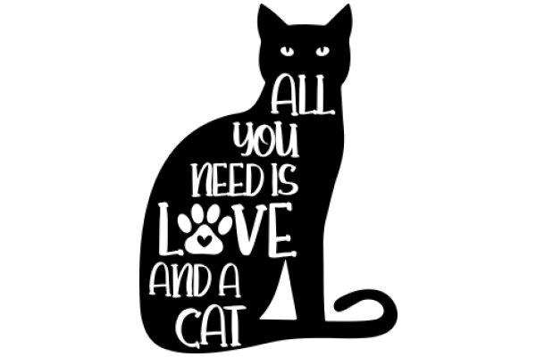 A Silhouette of a Cat with a Heart and a Paw, Accompanying a Poem about Love and Companionship