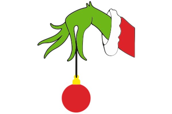 A Festive Scene: A Green Cat with a Red Ball and a Santa Hat