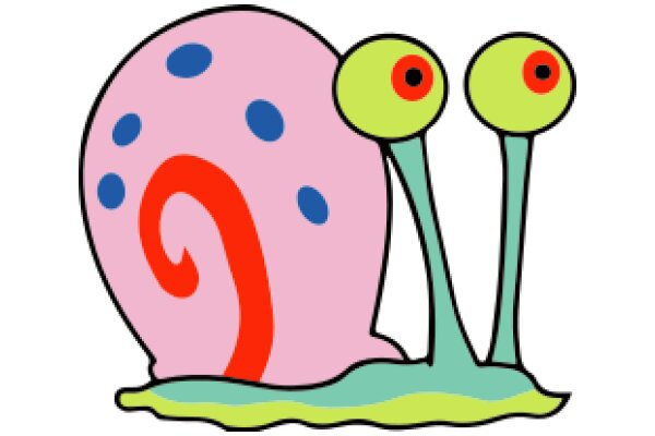 A Playful Cartoon of a Snail with Red and Blue Spots