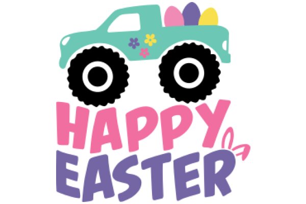 Happy Easter: A Colorful Celebration with a Pickup Truck and Easter Eggs
