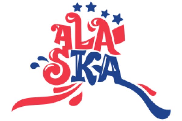 Stylized Logo with the Words 'Alaska' and 'Ala' in a Curly, Red and Blue Script