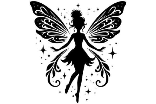 Elegant Silhouette of a Ballerina with a Butterfly