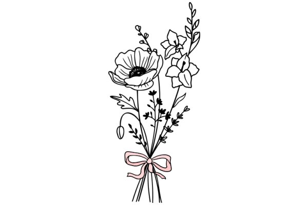 A Delicate Bouquet of Flowers with a Pink Ribbon