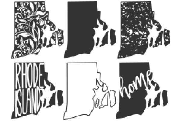 A Collection of State Silhouettes with the Word 'Home' Superimposed, Each with a Unique Design