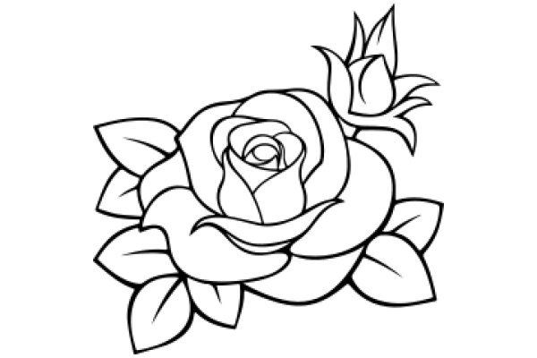 Stylized Rose with Leaves and Flower Buds