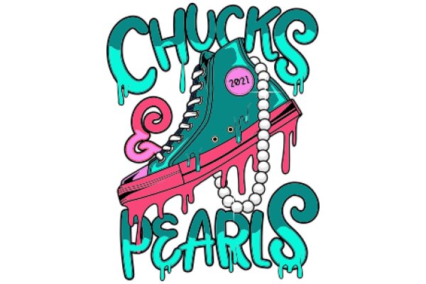 Vibrant and Playful Illustration of a Sneaker with the Words 'Chucks & Pearls' Surrounding It, Emphasizing the Brand's Unique Style and Flair for Fashion.
