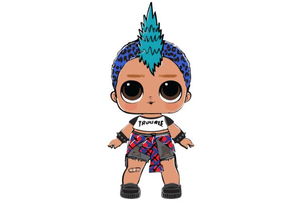 Stylish Avatar: A Fashionable Character with a Blue Mohawk and Colorful Shorts