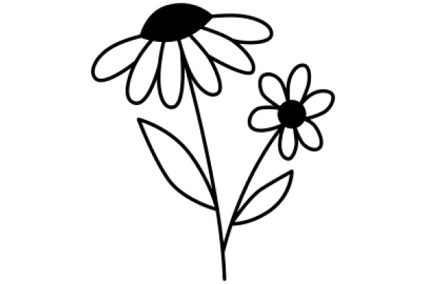 Simplicity in Nature: A Line Drawing of a Daisy and a Flowering Plant