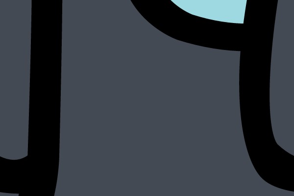 An animated stylized illustration of a dark grey, bulky, and rounded character with a light blue oval-shaped feature on its head.