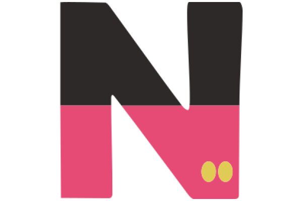 Stylized Letter 'N' with a Pink and Black Color Scheme and Yellow Dots