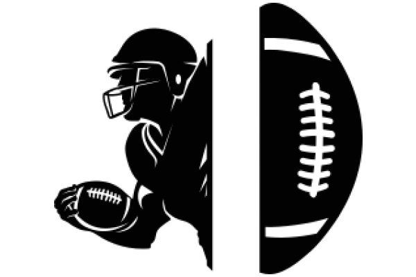 A Silhouette of a Football Player Holding a Football, with a Helmet and Pads, against a White Background.
