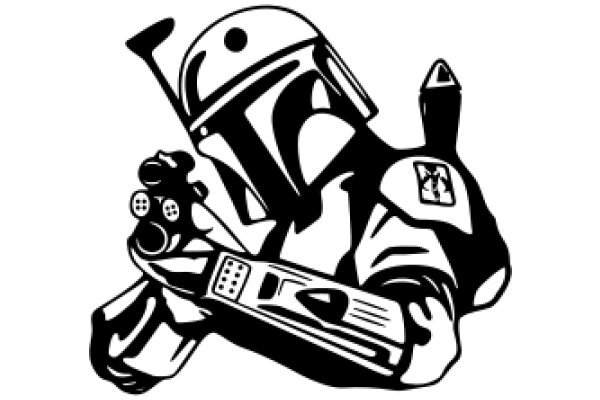 A Stylish Illustration of Boba Fett, the Iconic Star Wars Character, Holding a Camera and a Book