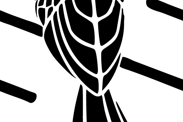 A stylized silhouette of a bird perched on a branch.