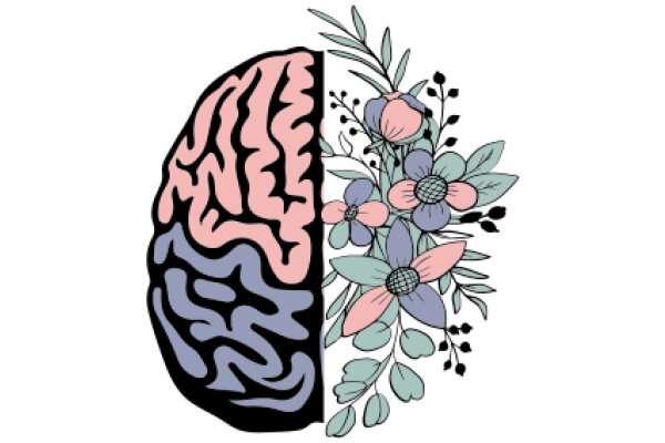 A Stylized Illustration of a Brain and Flower Bouquet