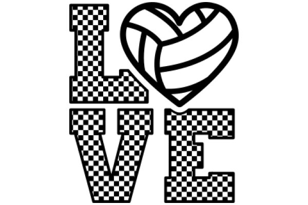 Love for Volleyball: A Checkered Heart and the Letter 'E' in Checkered Pattern
