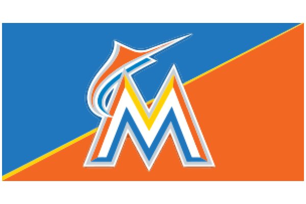 Vibrant Logo Design: A Stylized Letter 'M' with a Dynamic Orange and Blue Background