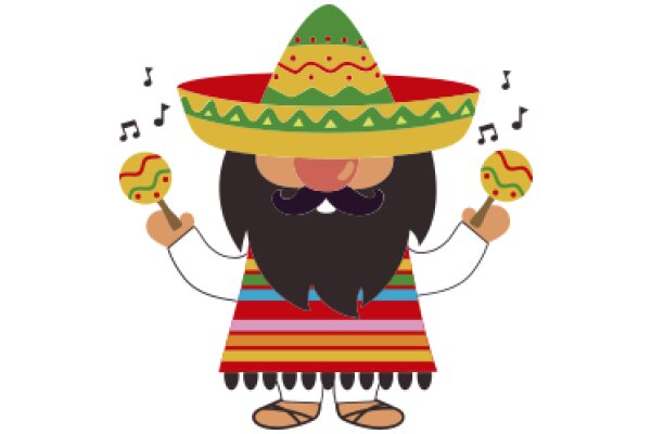 A Festive Mariachi Character Playing a Drum and a Maracas