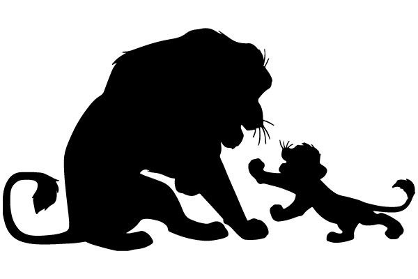 Silhouette of a Lion and its Cub