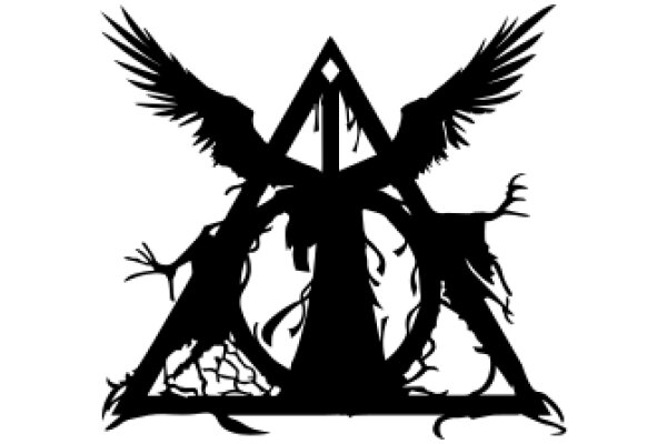 Silhouette of a Mythical Creature with Wings and a Trident, Emblazoned on a Triangular Shield