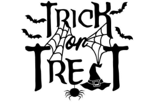 Halloween-themed poster with the phrase 'Trick or Treat' and various Halloween elements such as bats, a spider web, and a witch's hat.