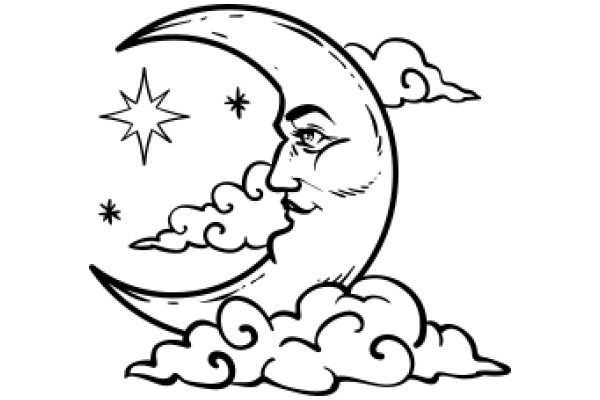 Moonlit Dreams: A Whimsical Illustration of a Crescent Moon and Starry Sky