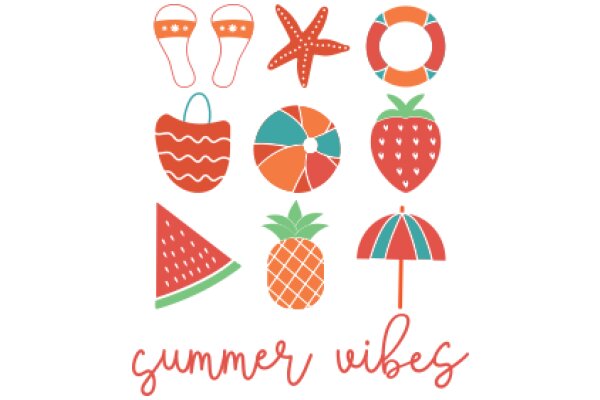 Summer Vibes: A Collection of Colorful Fruit and Beach-Themed Icons