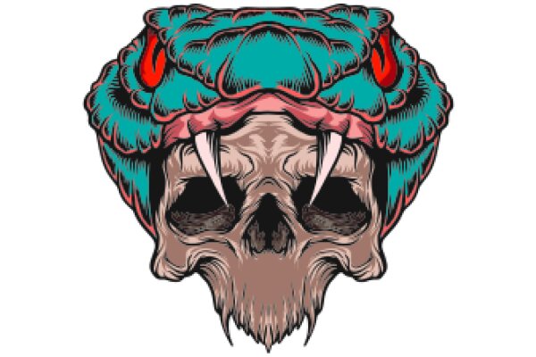 Stylized Illustration of a Snake-like Creature with a Human-like Face and Horns