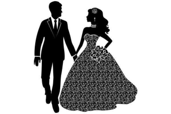 A Silhouette of a Man and Woman, Hand in Hand, in a Stylish Fashion