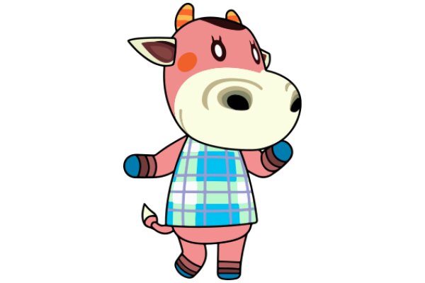 Adorable Cartoon Cow with Horns and a Plaid Shirt