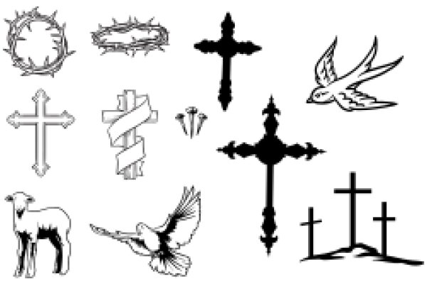 A Collection of Symbols: Crosses, Birds, and More