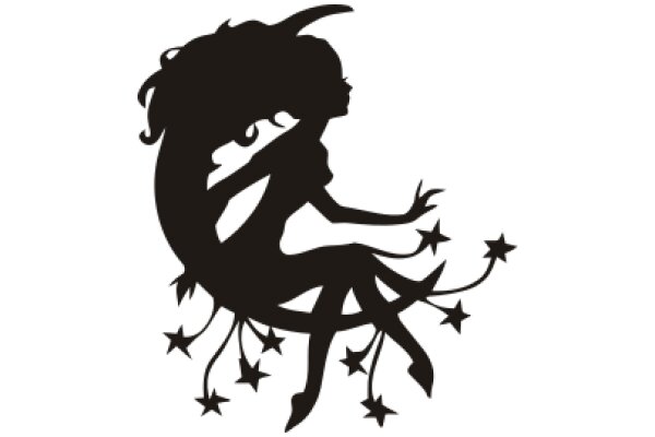 Silhouette of a Female Figure with Stars and a Tail, Emitting a Sense of Mystery and Magic